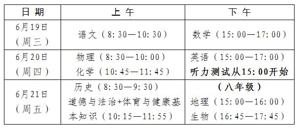 2024年福建中考考试科目时间具体安排