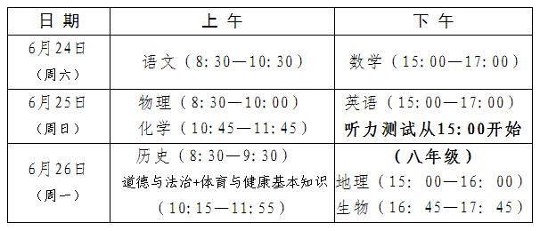 2024年福州中考时间（考试时间）