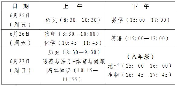 2024年福州中考时间（考试时间）