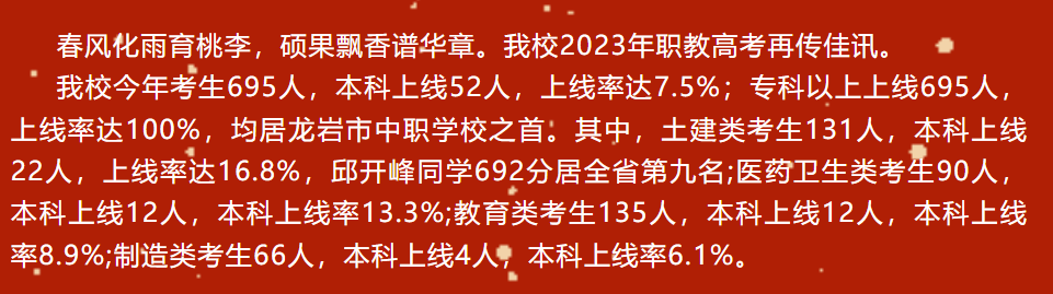 福建中职升学资讯：福建九地市中职升学率排名第一的学校来了!